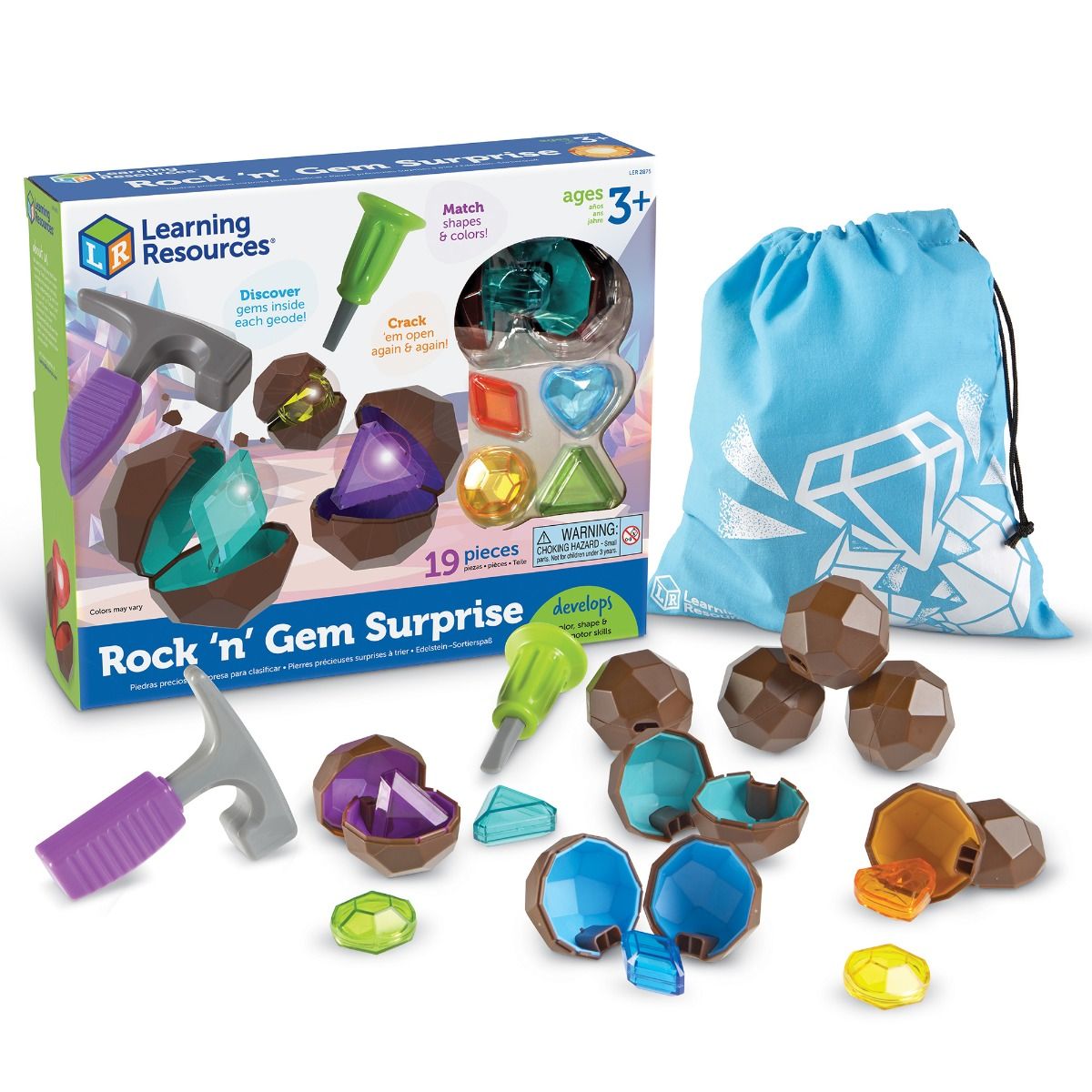 Kit de excavación Rock n Gem Surprise de Learning Resources con 19 piezas